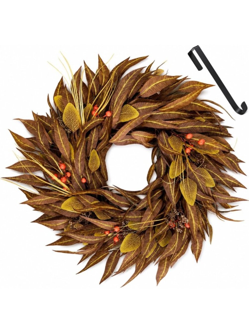 24-Inch Fall Wreath for Front Door - Thanksgiving Home Decor, Autumn Accent